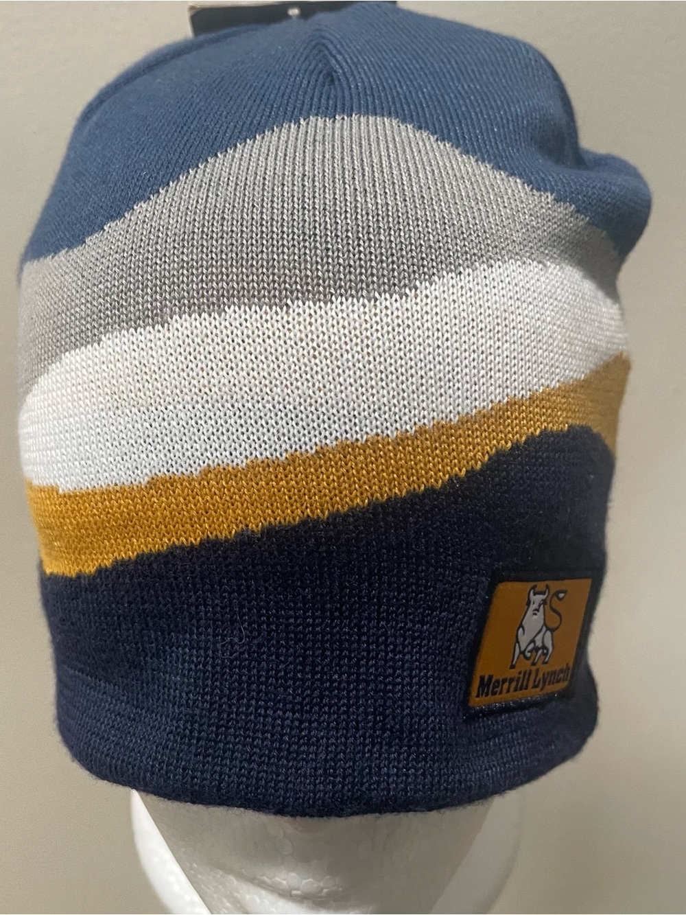 The Game Navy, Gray, White & Mustard Striped Knit Beanie